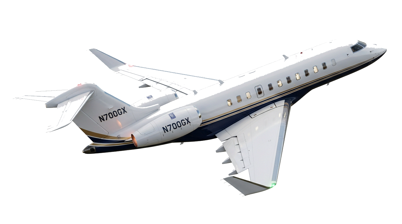 Private jet in flight, banking to the right